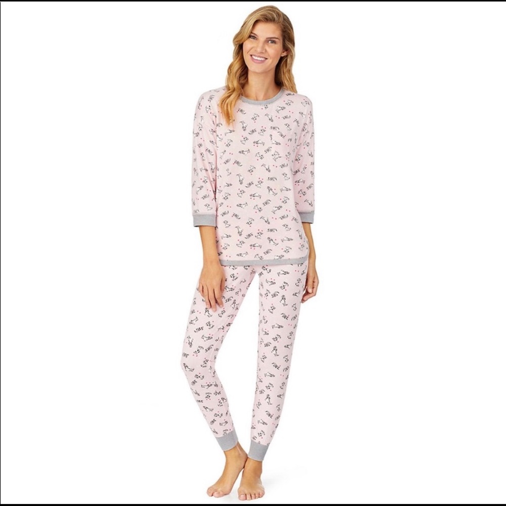 New Woman’s Cuddl Duds Knit Pajama Set Pink Dogs